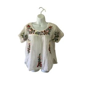 Cypress Blu  embroidered Boho, peasant style sheer blouse size medium #1367